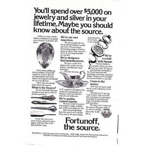 Fortunoff the Source New York City  1970s Vintage Print Ad 9 inch N